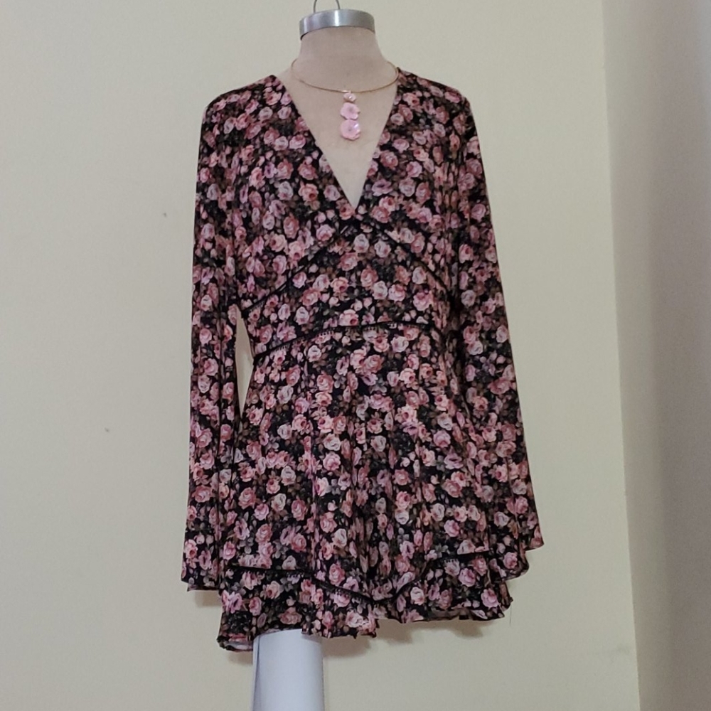 KEEPSAKE the Label Floral Long Sleeve Dress - Black and Pink